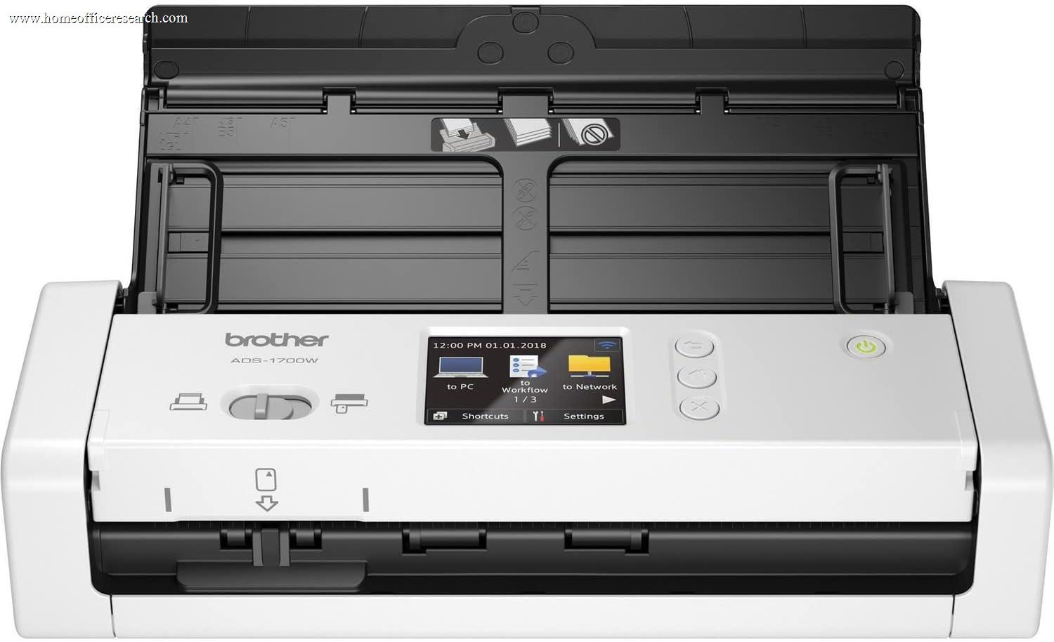 Brother ADS-1700W compact desktop document scanner with 2.8-inch touchscreen