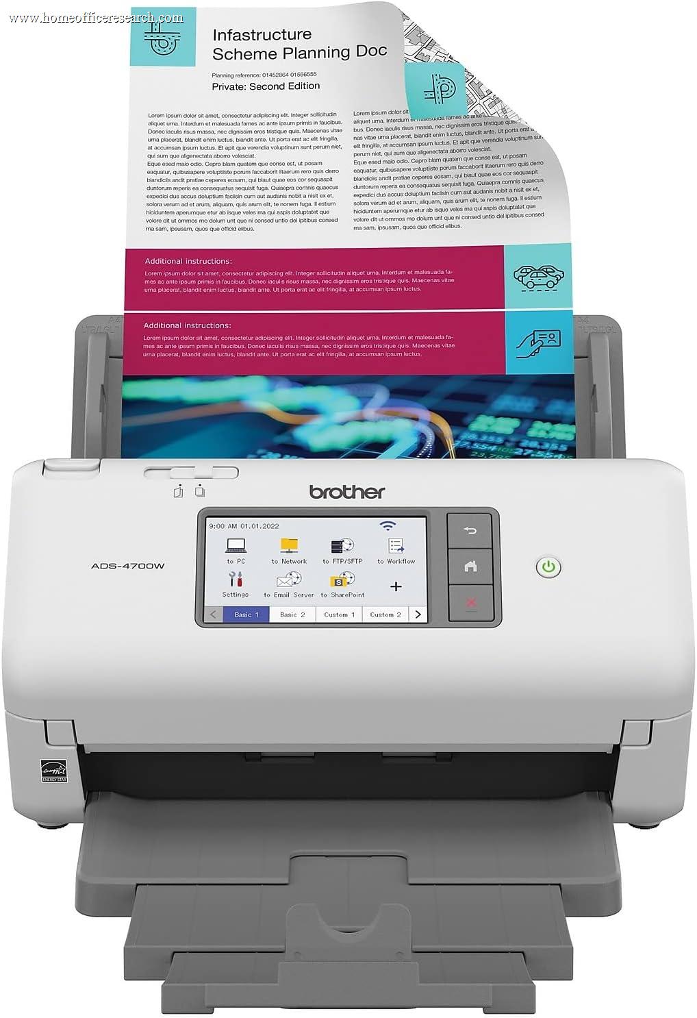 Brother ADS-4700W professional desktop document scanner with 4.3-inch touchscreen