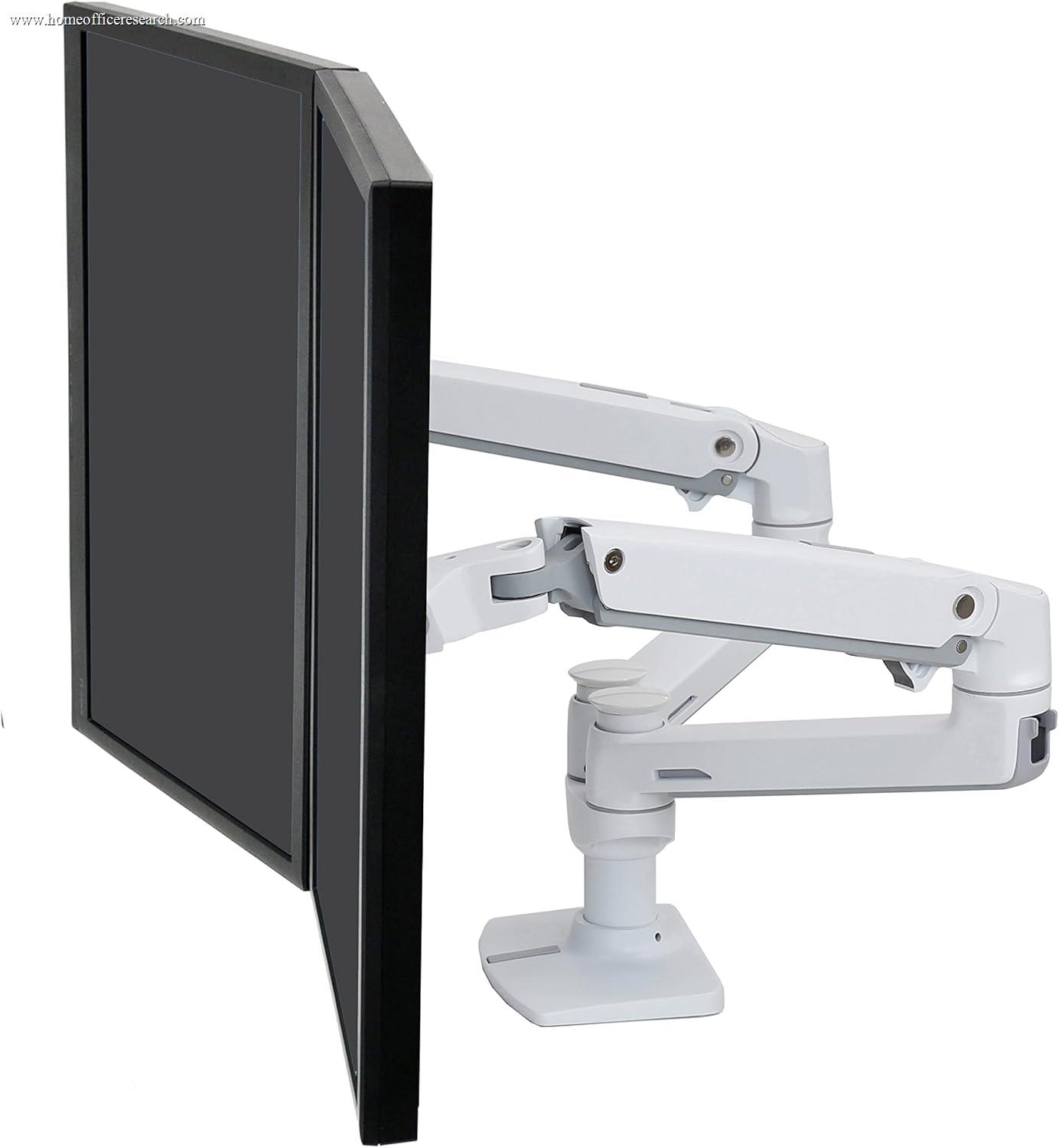 Ergotron LX Dual side-by-side monitor arm holding two displays